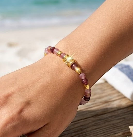 The Summer Blush Waterproof Natural Stone Bracelet | Pink & Gold with Elastic