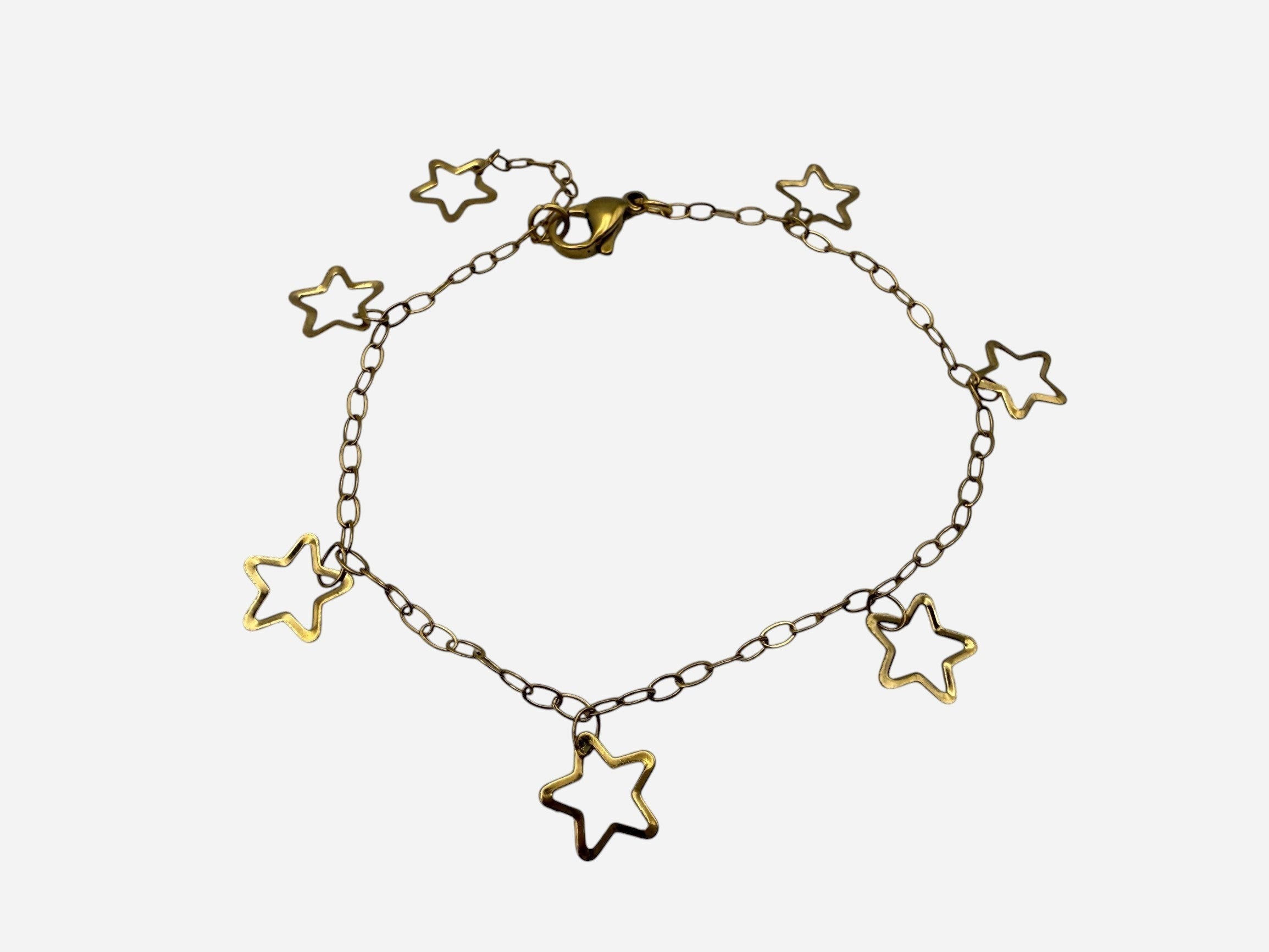 SPARQ delicate gold-tone stainless steel bracelet with multiple open star charms and a fine link chain.