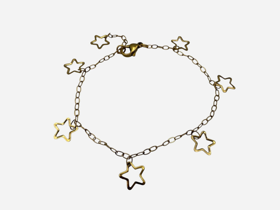 SPARQ delicate gold-tone stainless steel bracelet with multiple open star charms and a fine link chain.
