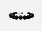 SPARQ black beaded bracelet with adjustable stainless steel chain, minimalist design.