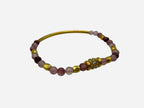 SPARQ pink and deep red natural stone beaded stretch bracelet with gold bar and rhinestone accent.