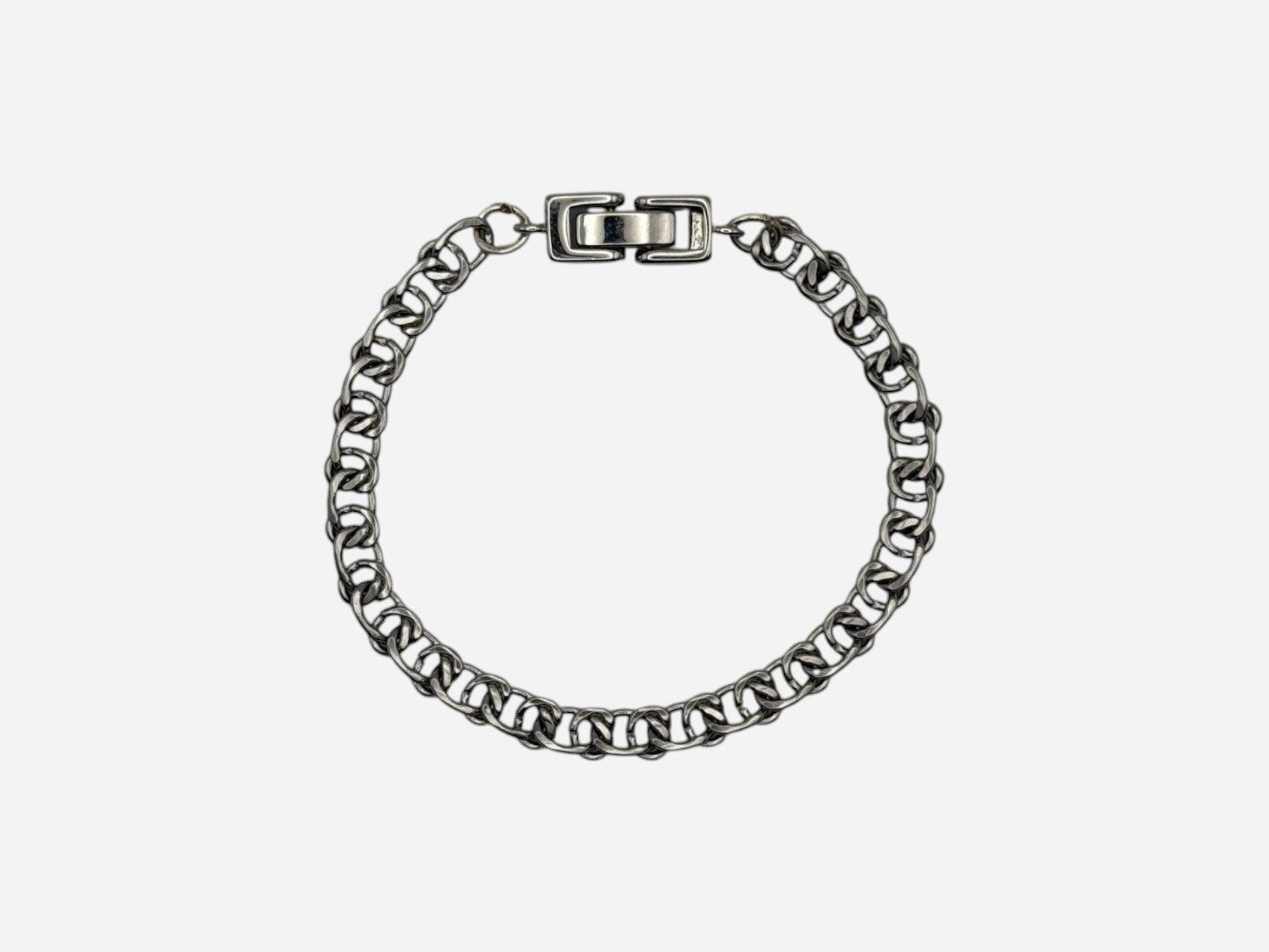 SPARQ silver-tone stainless steel double link chain bracelet with secure clasp closure.