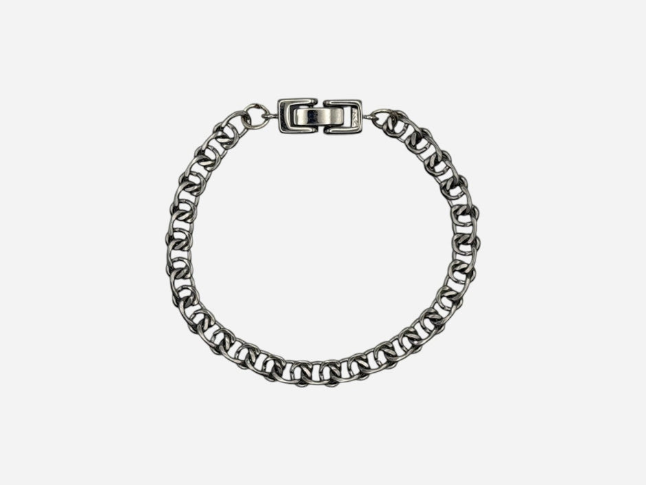 SPARQ silver-tone stainless steel double link chain bracelet with secure clasp closure.