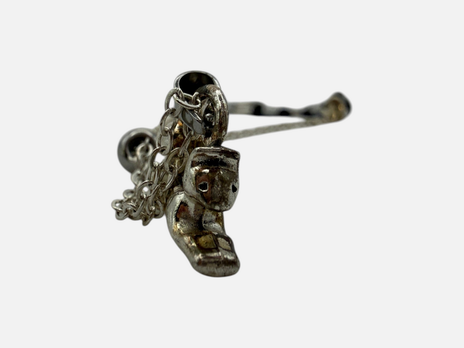 SPARQ zilverkleurige armband met kattenhanger, schakelketting en zwarte en transparante kralen